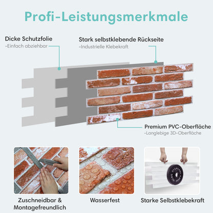 3D Wandpaneele Großformat Ziegeloptik Rostorange Selbstklebend
