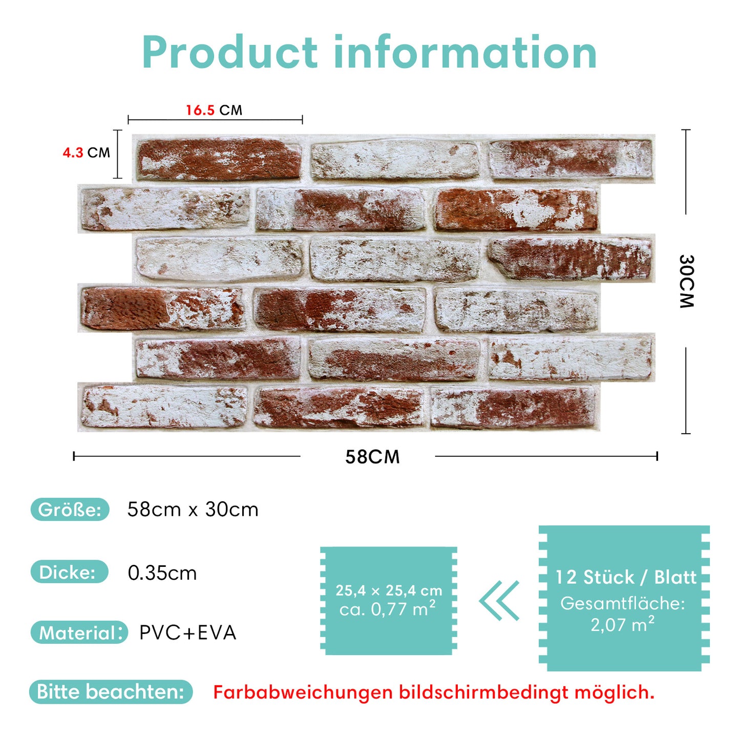 3D Wandpaneele Großformat – Rote Whitewash-Ziegeloptik Selbstklebend