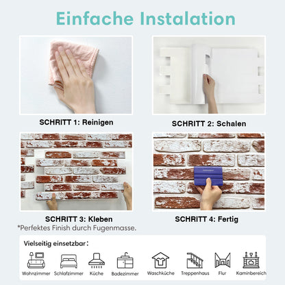 3D Wandpaneele Großformat – Rote Whitewash-Ziegeloptik Selbstklebend