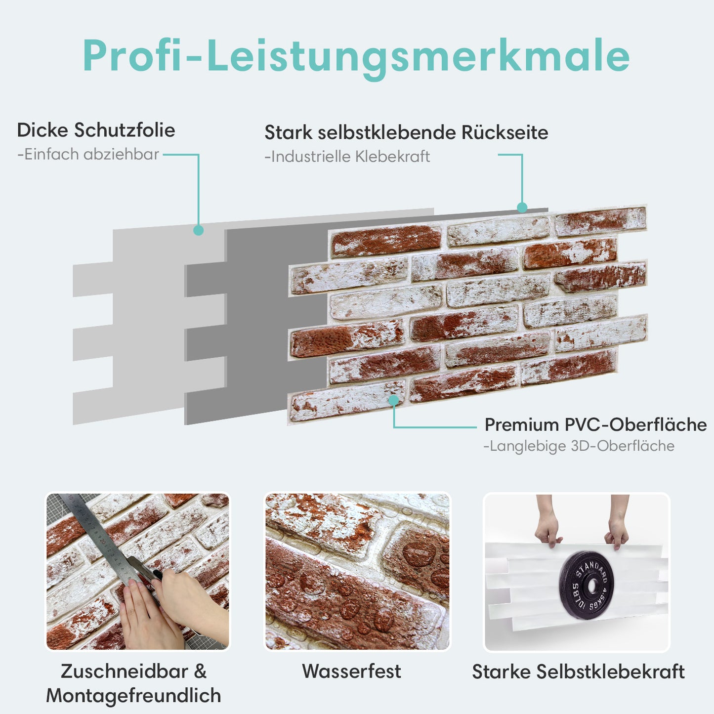 3D Wandpaneele Großformat – Rote Whitewash-Ziegeloptik Selbstklebend