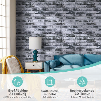 3D Wandpaneele Großformat – Graue Whitewash-Ziegeloptik Selbstklebend