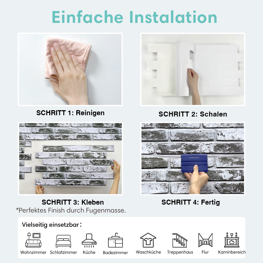 3D Wandpaneele Großformat – Graue Whitewash-Ziegeloptik Selbstklebend