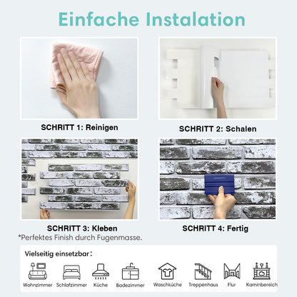 3D Wandpaneele Großformat – Graue Whitewash-Ziegeloptik Selbstklebend