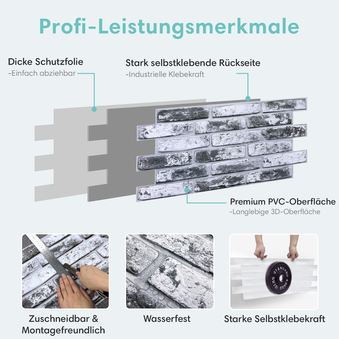 3D Wandpaneele Großformat – Graue Whitewash-Ziegeloptik Selbstklebend