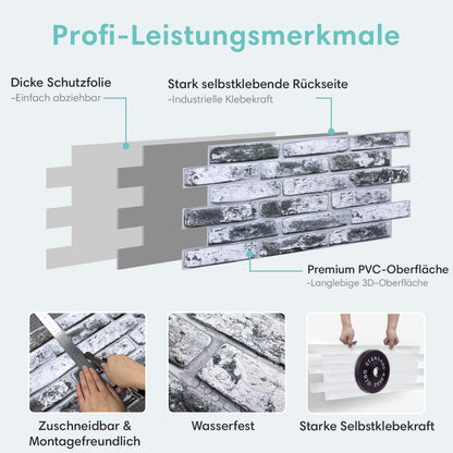 3D Wandpaneele Großformat – Graue Whitewash-Ziegeloptik Selbstklebend