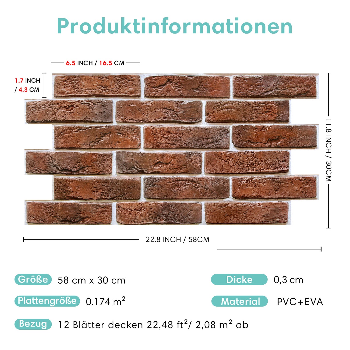 3D Wandpaneele Großformat – Rote Ziegeloptik Selbstklebend