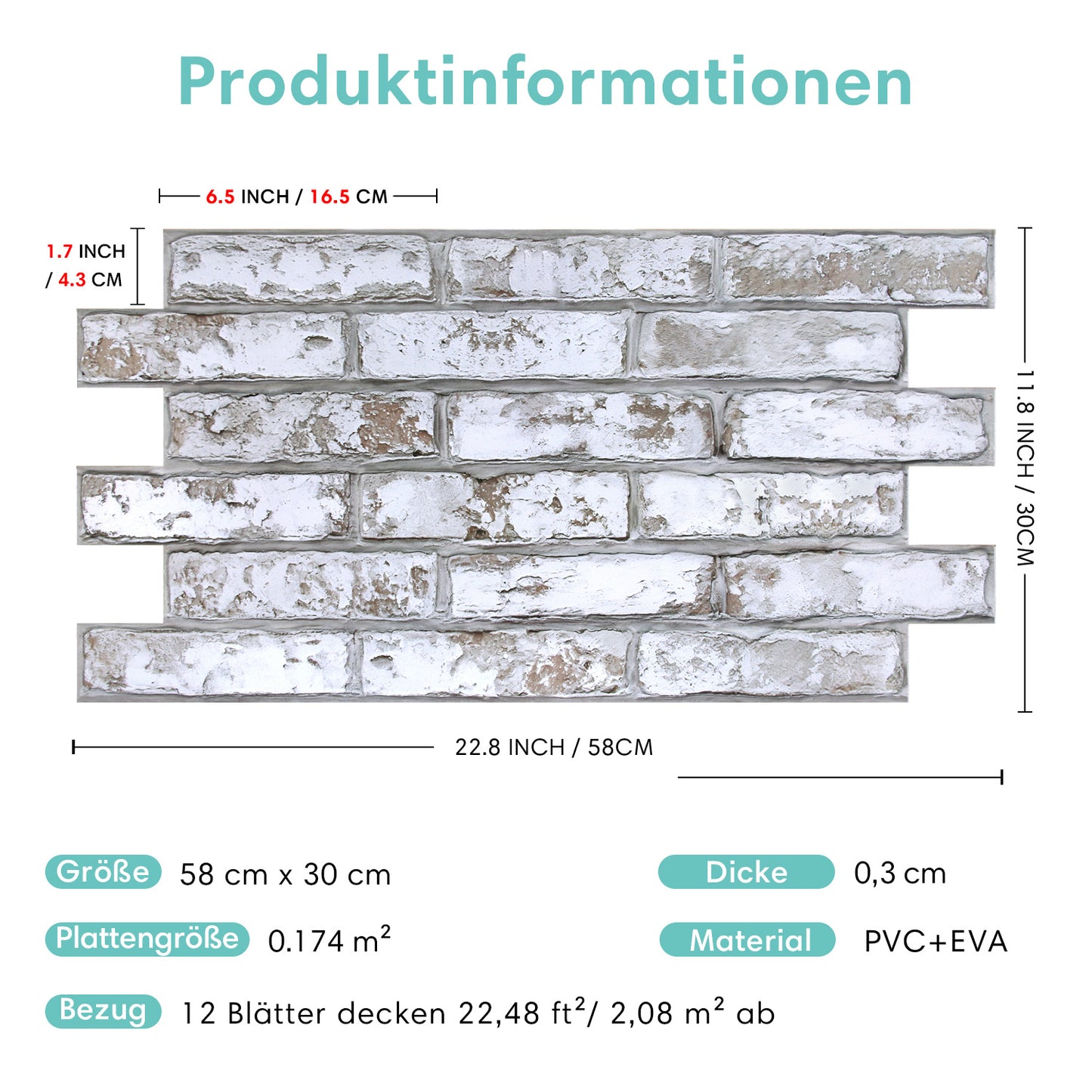 3D Wandpaneele Großformat – Rustikale Whitewash Ziegeloptik Selbstklebend