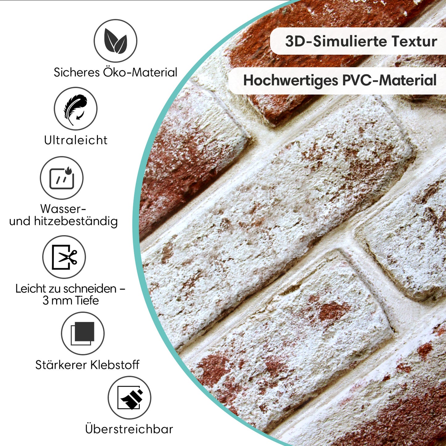 3D Wandpaneele Großformat – Rote Whitewash-Ziegeloptik Selbstklebend