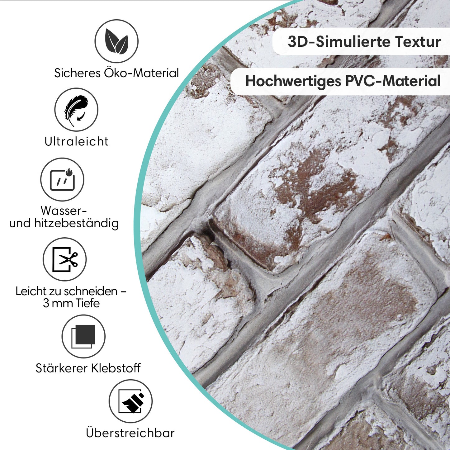 3D Wandpaneele Großformat – Rustikale Whitewash Ziegeloptik Selbstklebend