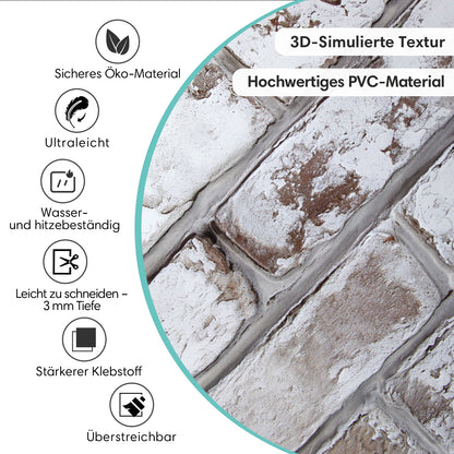 3D Wandpaneele Großformat – Rustikale Whitewash Ziegeloptik Selbstklebend