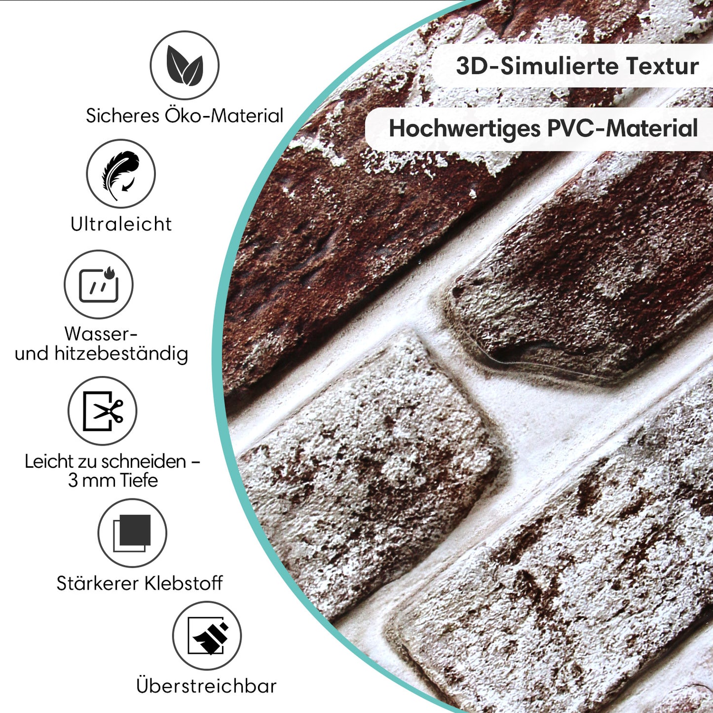 3D Wandpaneele Großformat – Kaffeebraune Ziegeloptik Selbstklebend