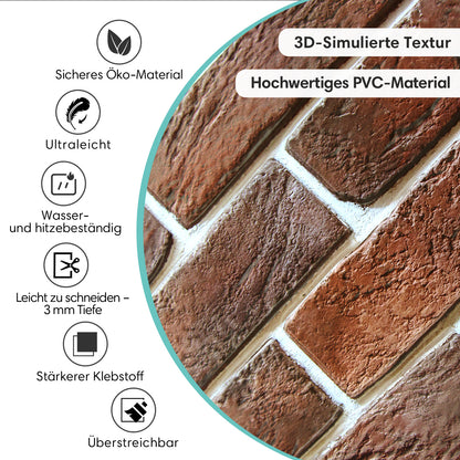 3D Wandpaneele Großformat – Rote Ziegeloptik Selbstklebend