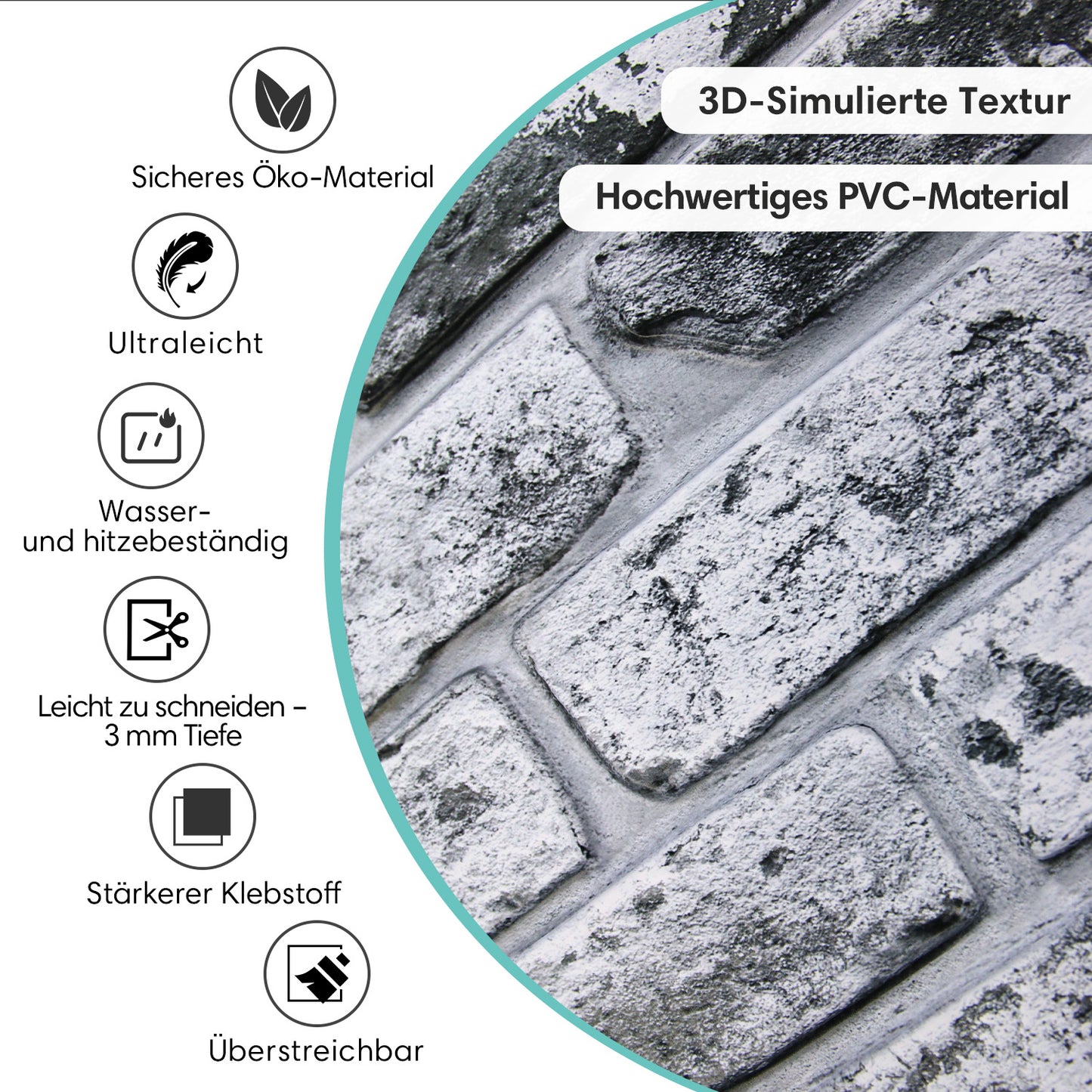 3D Wandpaneele Großformat – Graue Whitewash-Ziegeloptik Selbstklebend