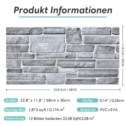 3D Wandpaneele Großformat – Graue Steinoptik Selbstklebend
