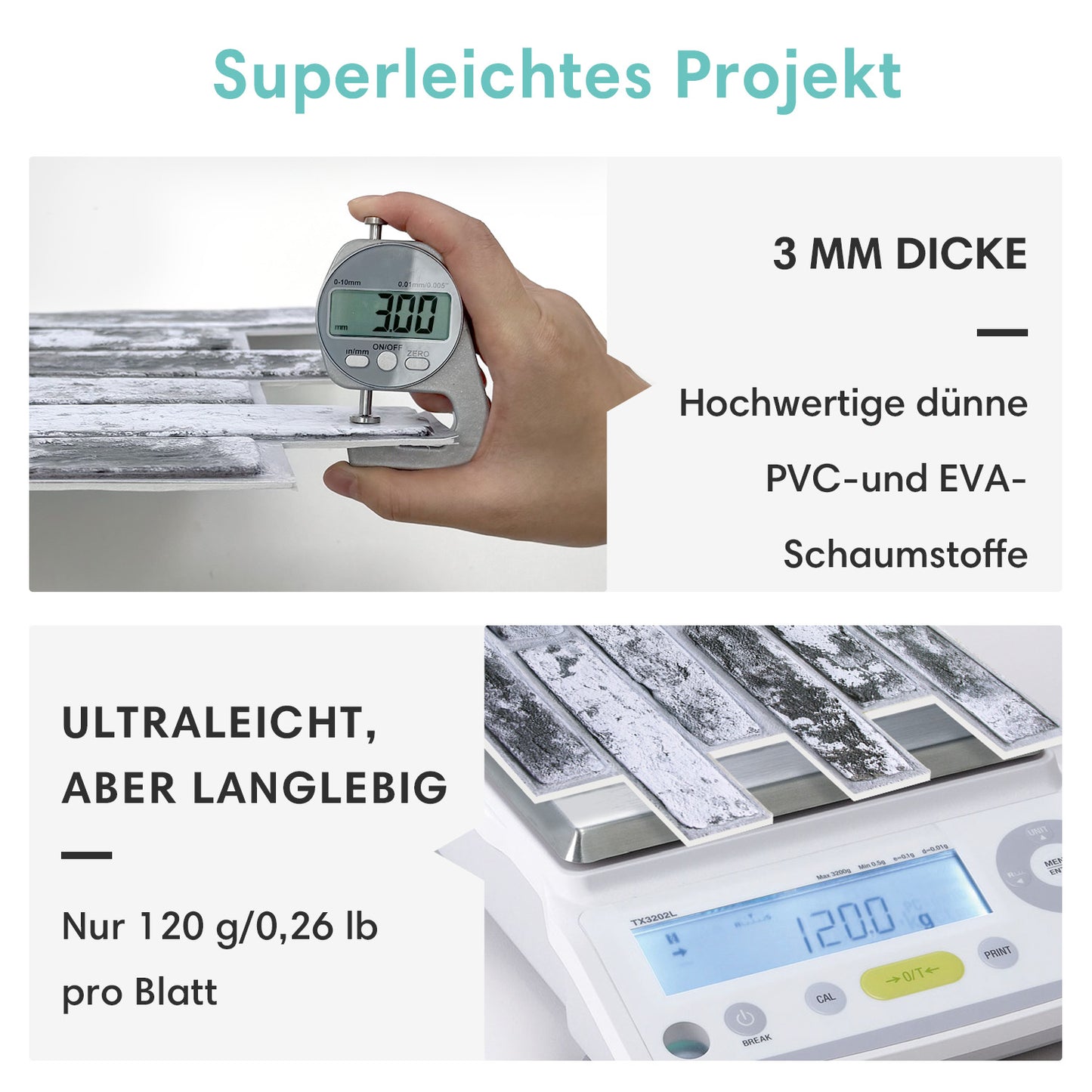 3D Wandpaneele Großformat – Graue Whitewash-Ziegeloptik Selbstklebend