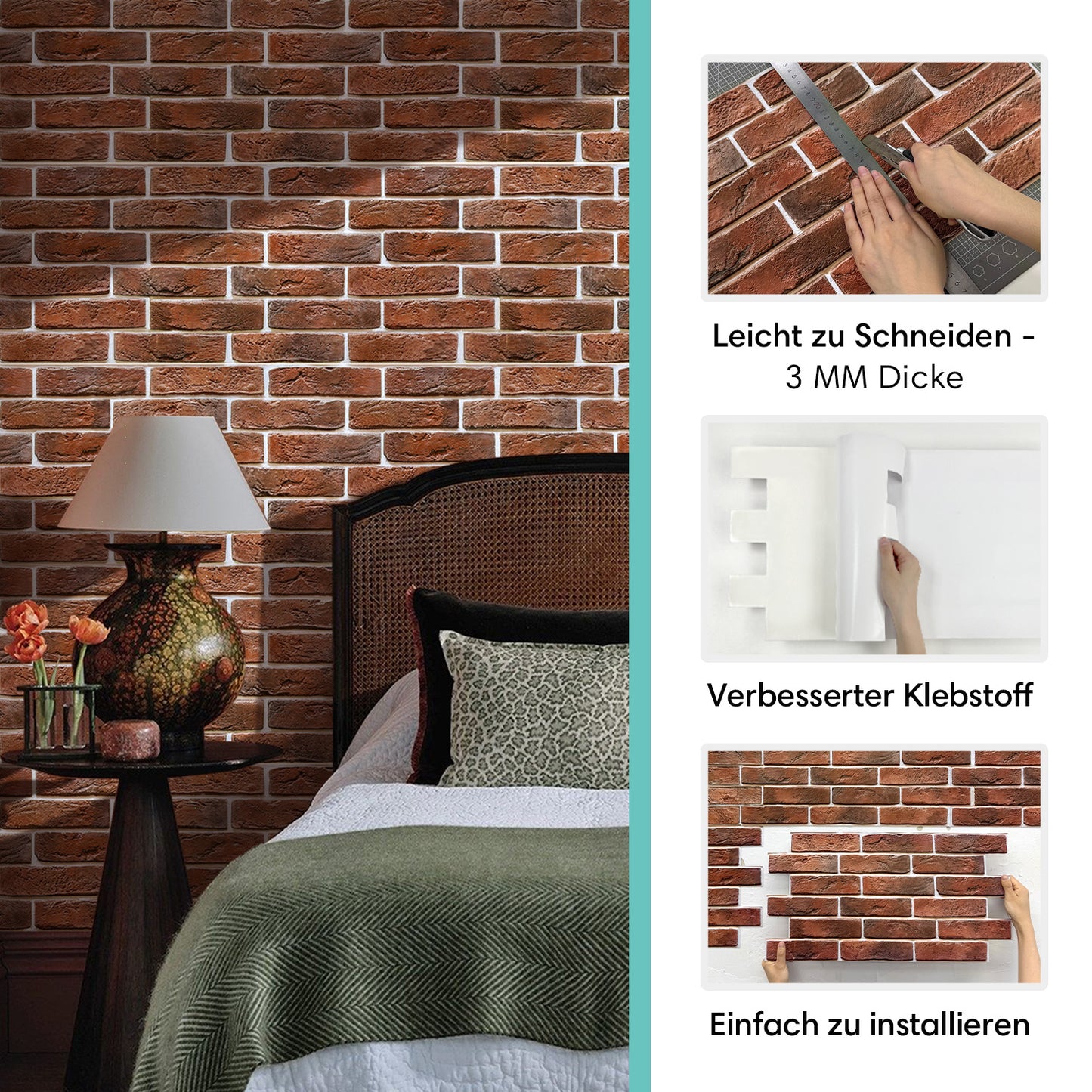 3D Wandpaneele Großformat – Rote Ziegeloptik Selbstklebend