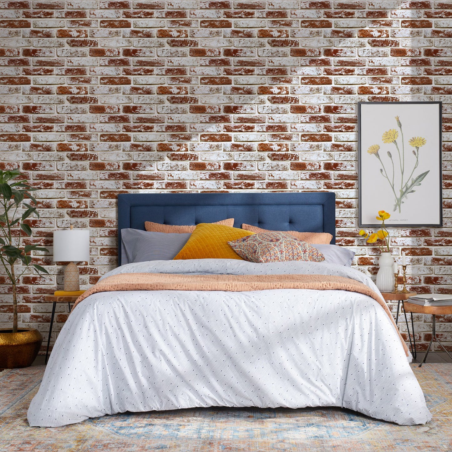 3D Wandpaneele Großformat – Rote Whitewash-Ziegeloptik Selbstklebend