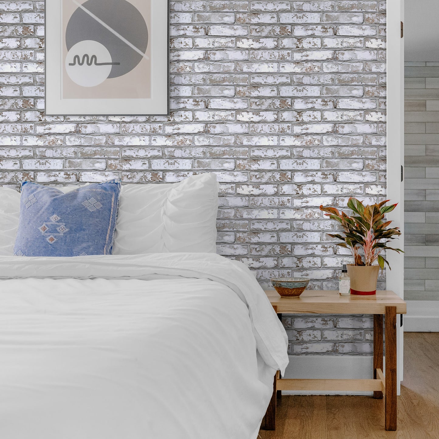 3D Wandpaneele Großformat – Rustikale Whitewash Ziegeloptik Selbstklebend