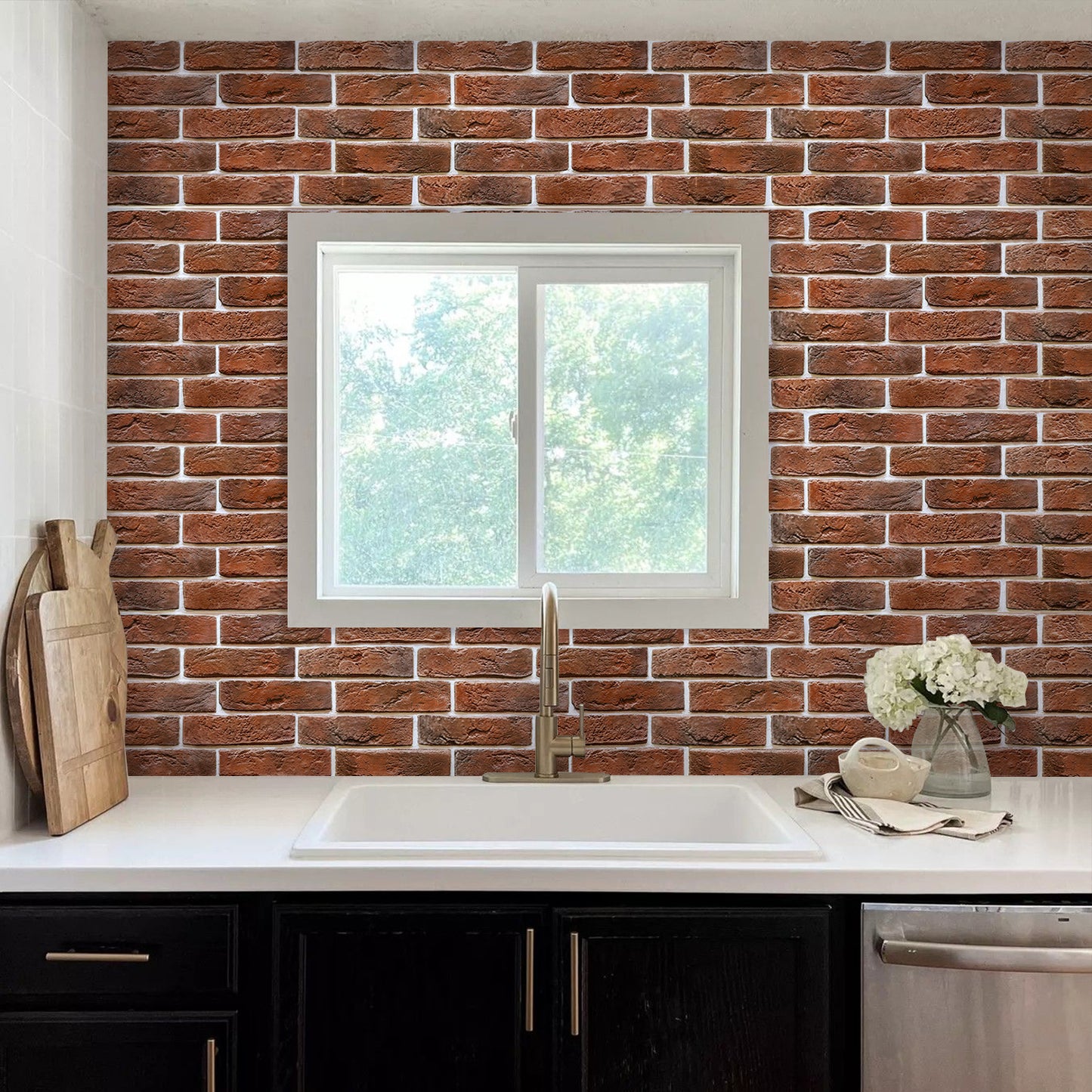 3D Wandpaneele Großformat – Rote Ziegeloptik Selbstklebend