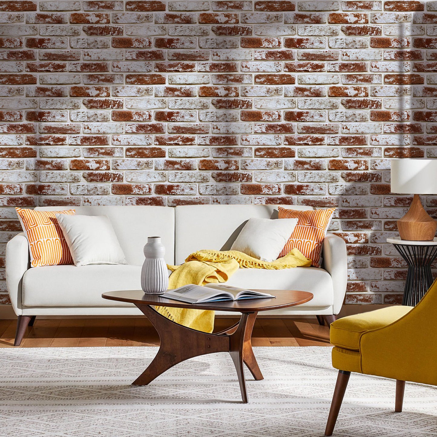 3D Wandpaneele Großformat – Rote Whitewash-Ziegeloptik Selbstklebend