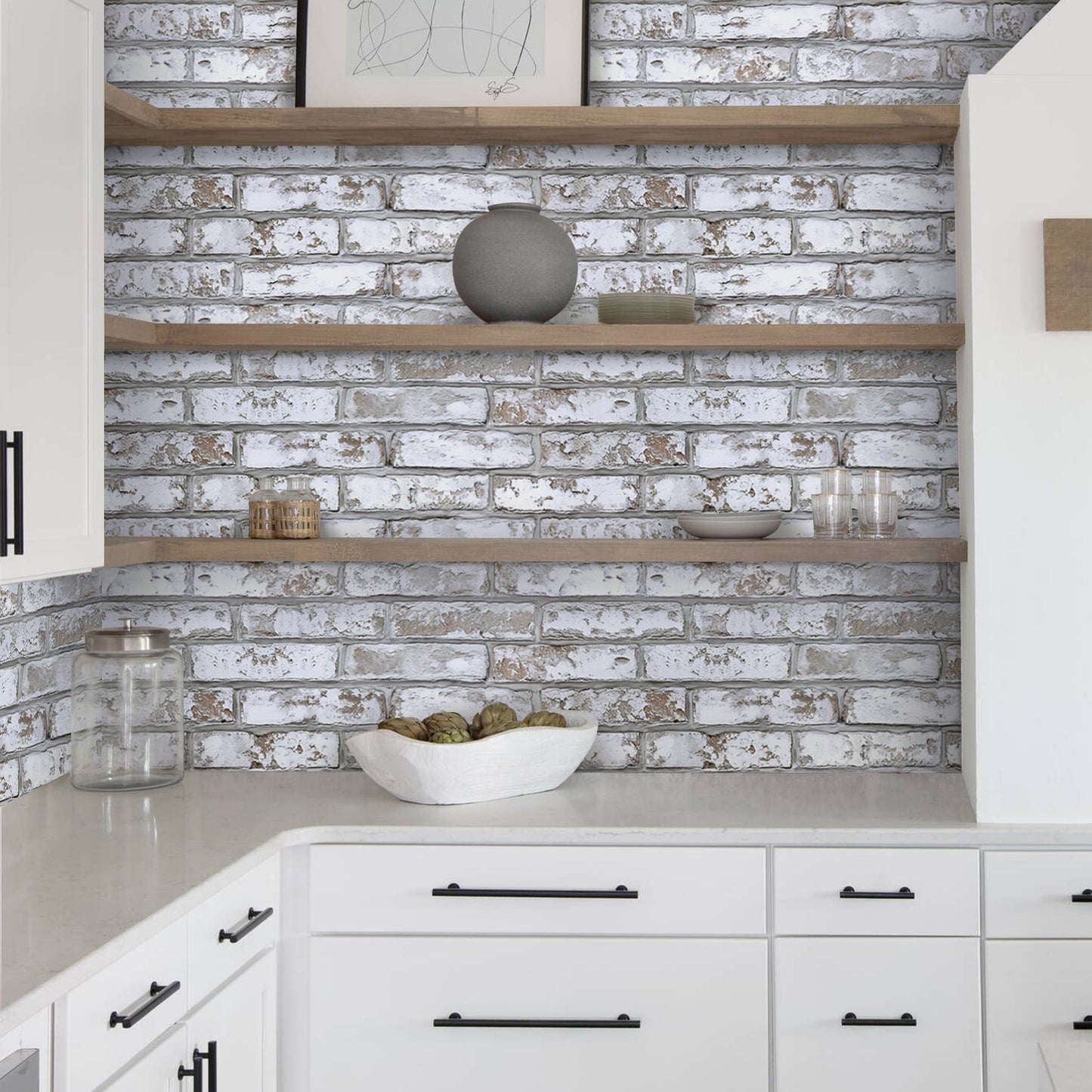 3D Wandpaneele Großformat – Rustikale Whitewash Ziegeloptik Selbstklebend