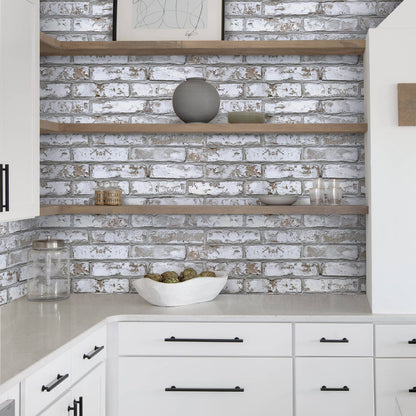 3D Wandpaneele Großformat – Rustikale Whitewash Ziegeloptik Selbstklebend