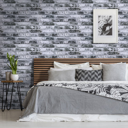 3D Wandpaneele Großformat – Graue Whitewash-Ziegeloptik Selbstklebend