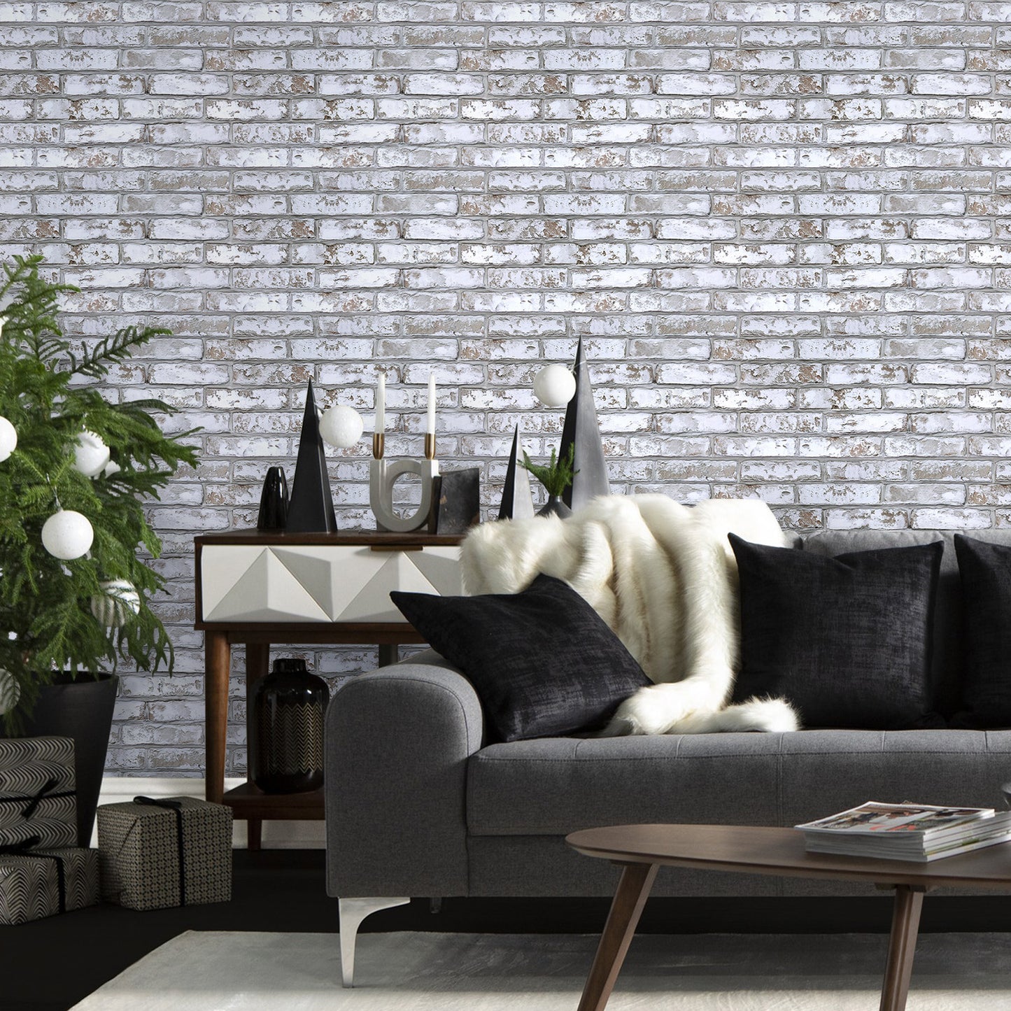 3D Wandpaneele Großformat – Rustikale Whitewash Ziegeloptik Selbstklebend