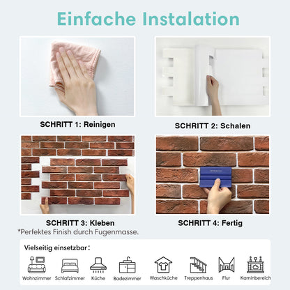3D Wandpaneele Großformat – Rote Ziegeloptik Selbstklebend