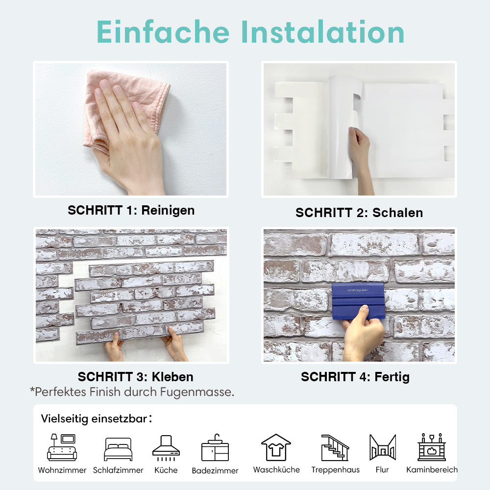 3D Wandpaneele Großformat – Rustikale Whitewash Ziegeloptik Selbstklebend