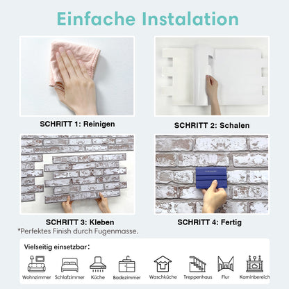 3D Wandpaneele Großformat – Rustikale Whitewash Ziegeloptik Selbstklebend