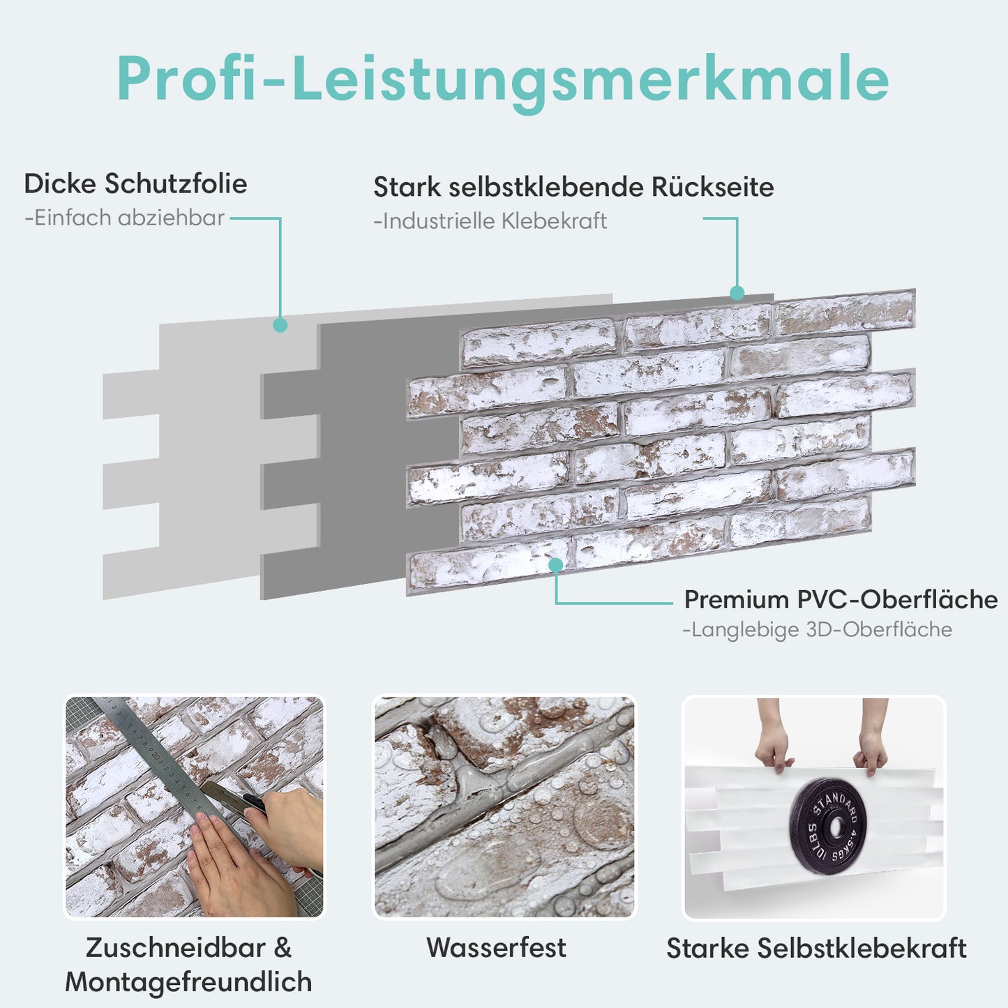 3D Wandpaneele Großformat – Rustikale Whitewash Ziegeloptik Selbstklebend