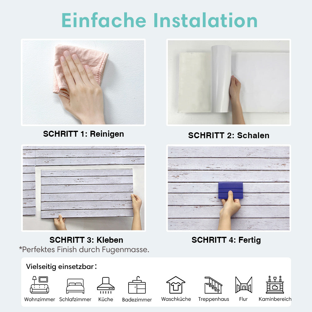 3D Wandpaneele Holzoptik Weiß Maserung Selbstklebend Großformat