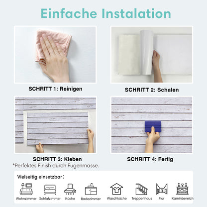 3D Wandpaneele Holzoptik Weiß Maserung Selbstklebend Großformat