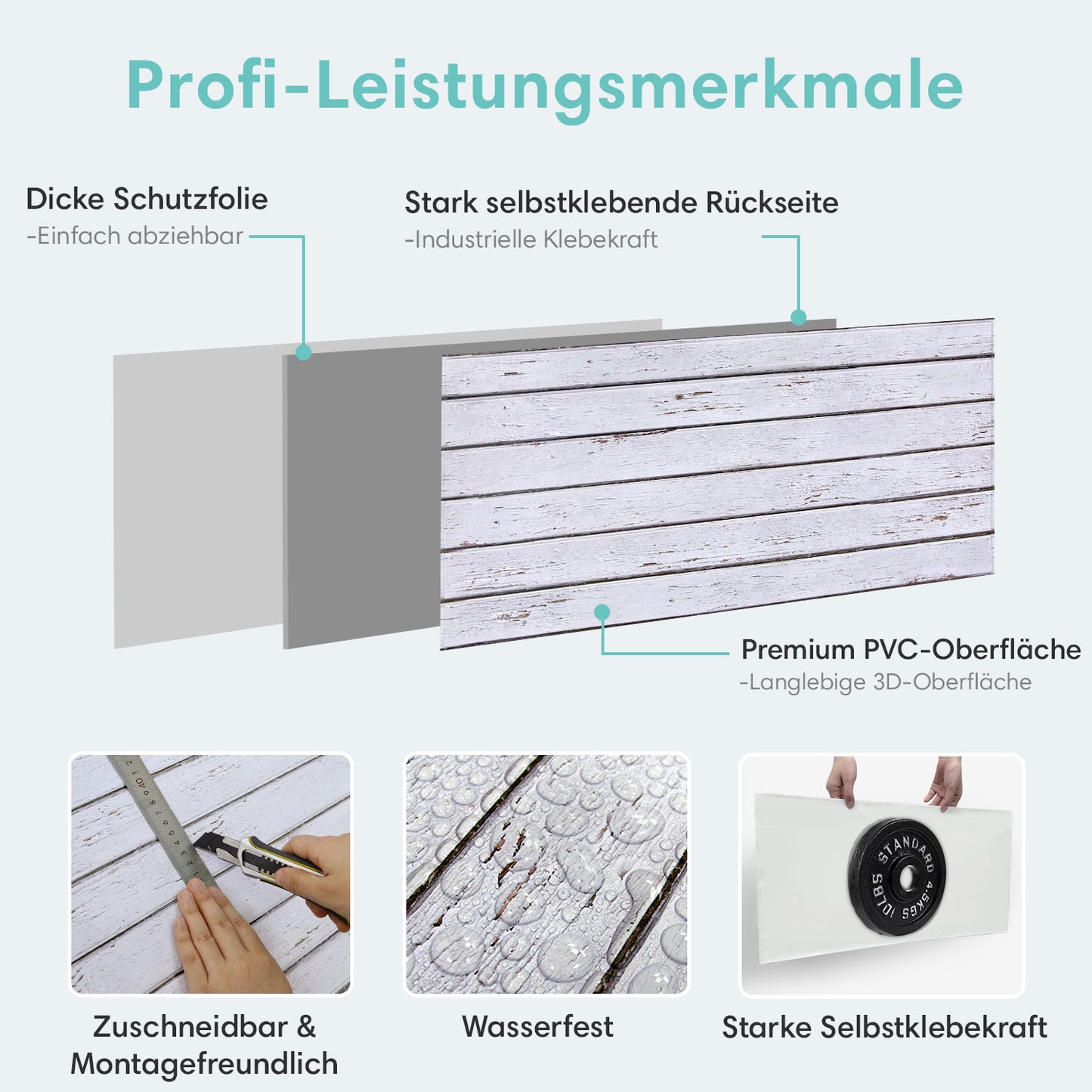3D Wandpaneele Holzoptik Weiß Maserung Selbstklebend Großformat