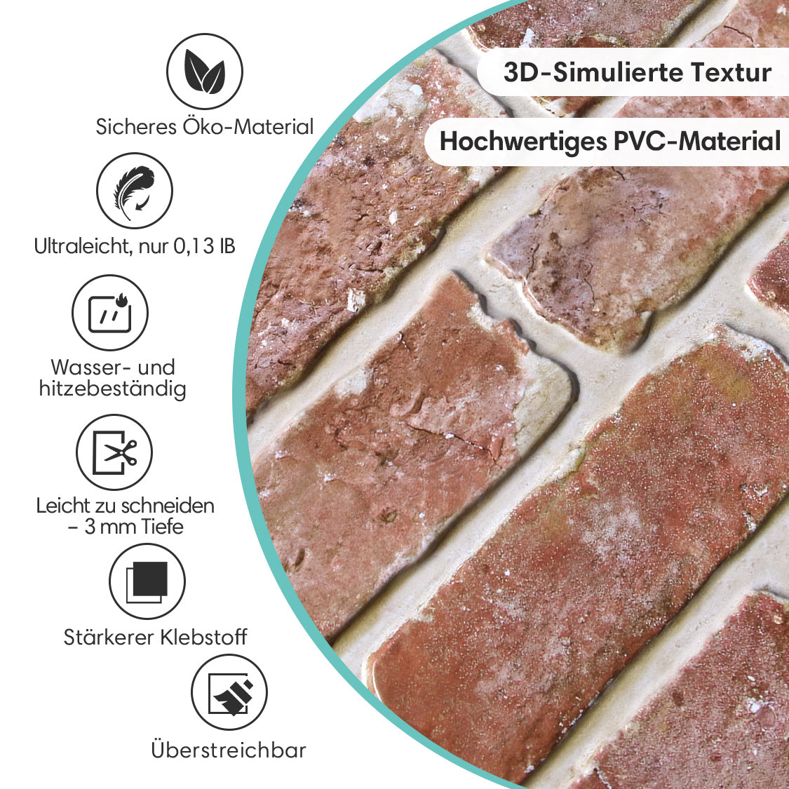 3D Wandpaneele Selbstklebend – Alte Rote Rustikale Ziegeloptik