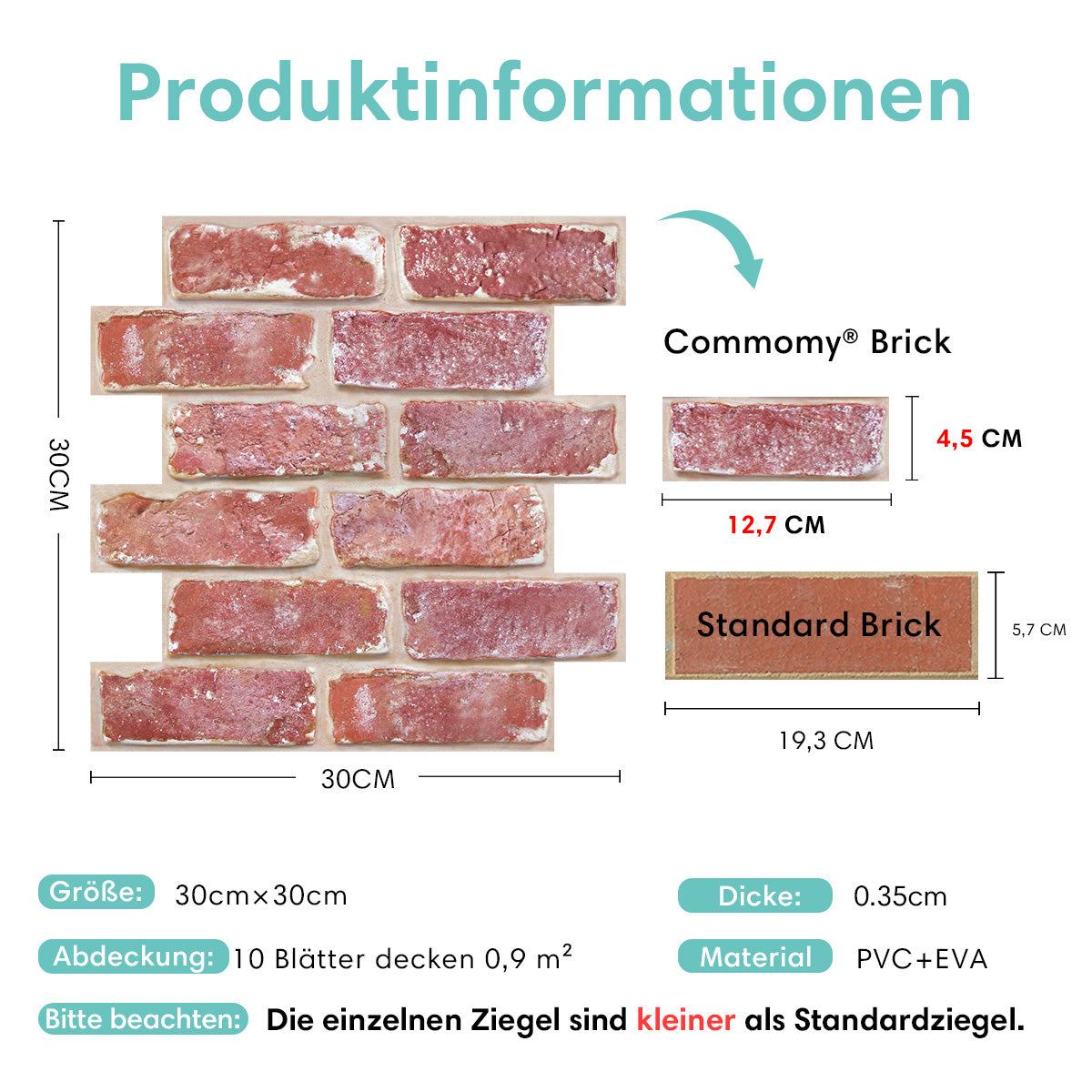 3D Wandpaneele Selbstklebend – Alte Rote Rustikale Ziegeloptik