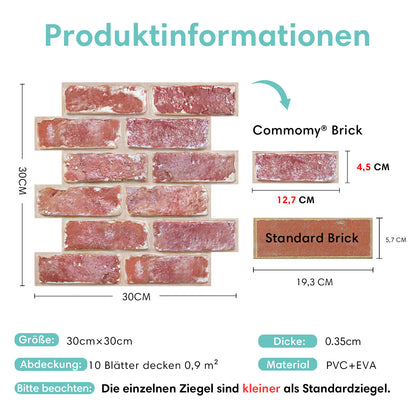 3D Wandpaneele Selbstklebend – Alte Rote Rustikale Ziegeloptik
