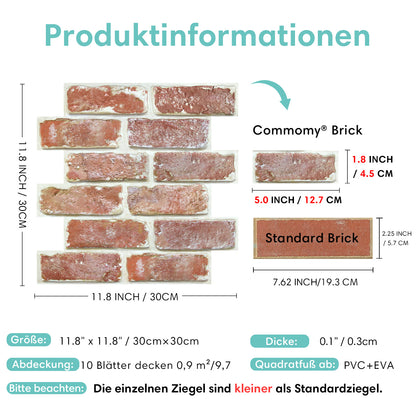 3D Wandpaneele Selbstklebend – Alte Rote Rustikale Ziegeloptik
