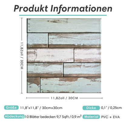 3D Wandpaneele Selbstklebend – Vintage Grün Holzoptik