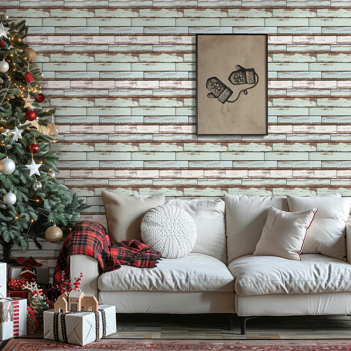 3D Wandpaneele Selbstklebend – Vintage Grün Holzoptik