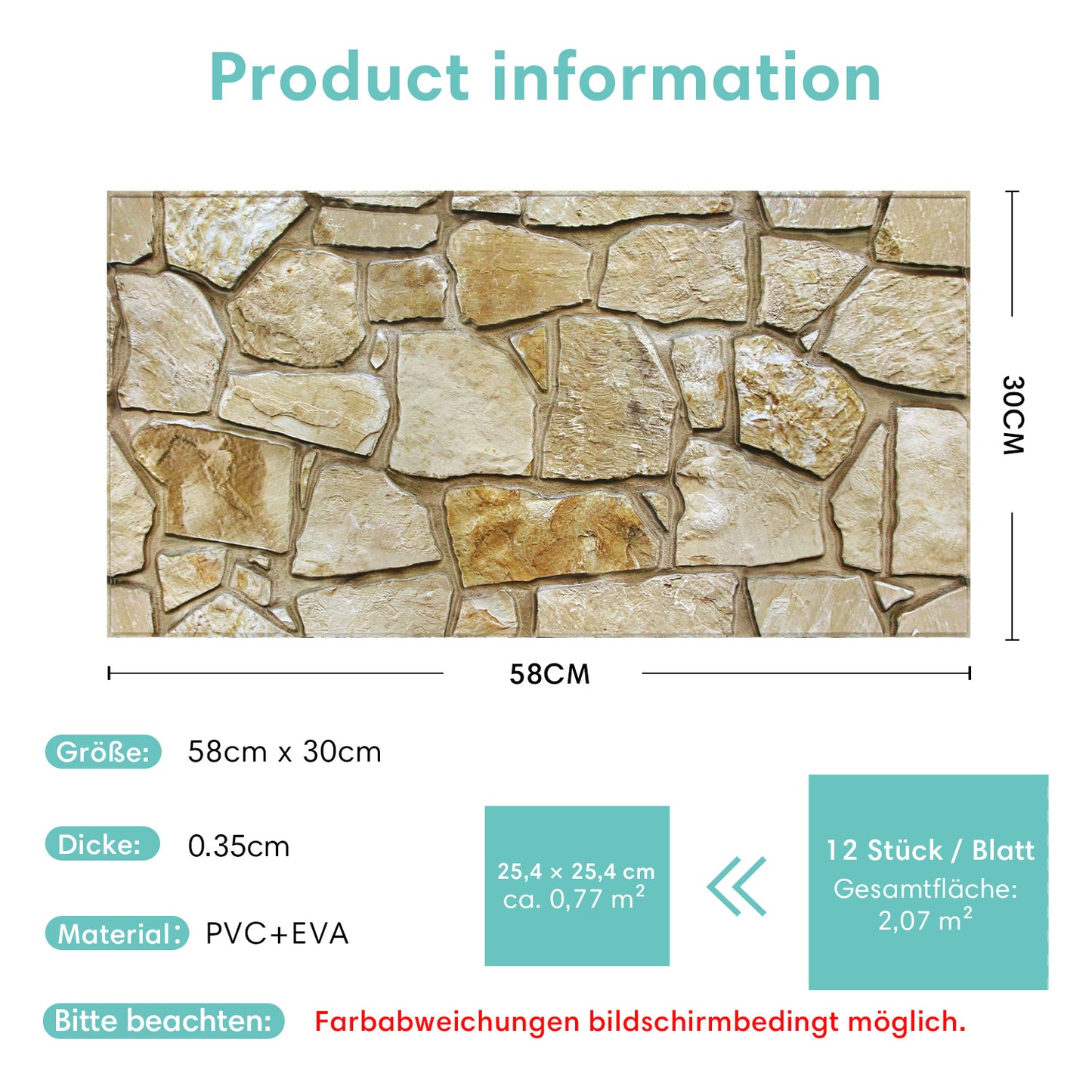 3D Wandpaneele Steinoptik Braun Feldstein Selbstklebend Großformat