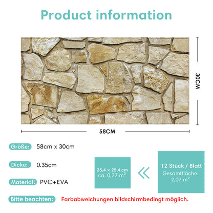 3D Wandpaneele Steinoptik Braun Feldstein Selbstklebend Großformat