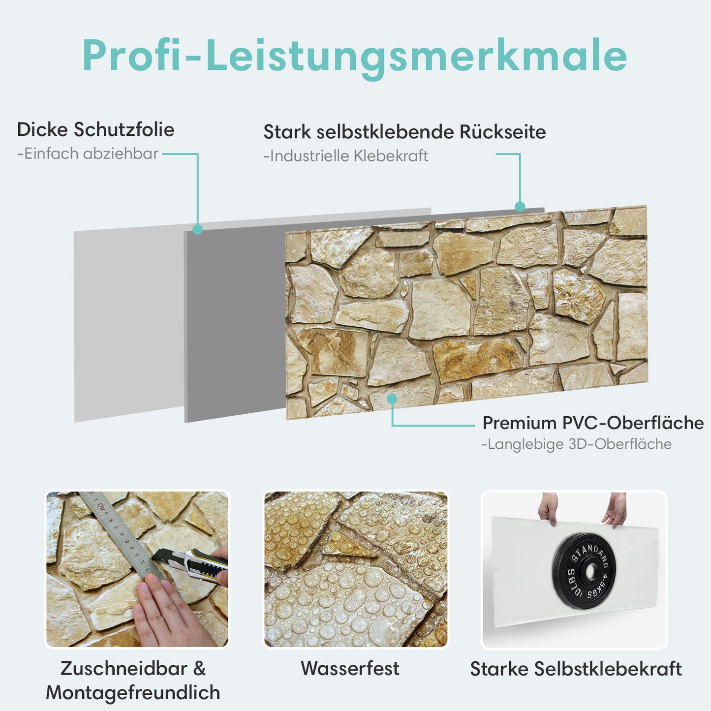 3D Wandpaneele Steinoptik Braun Feldstein Selbstklebend Großformat