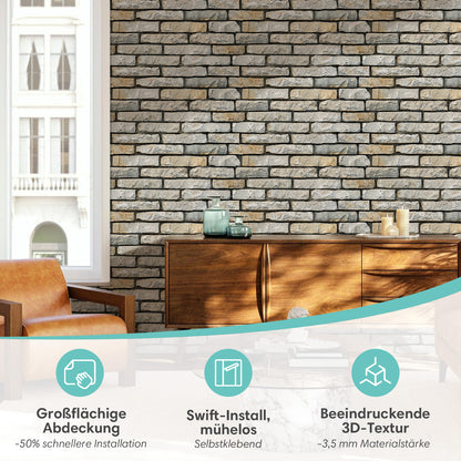 3D Wandpaneele Steinoptik Drystack Selbstklebend Großformat