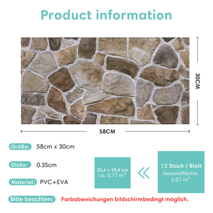 3D Wandpaneele Steinoptik Rustikal Selbstklebend Großformat