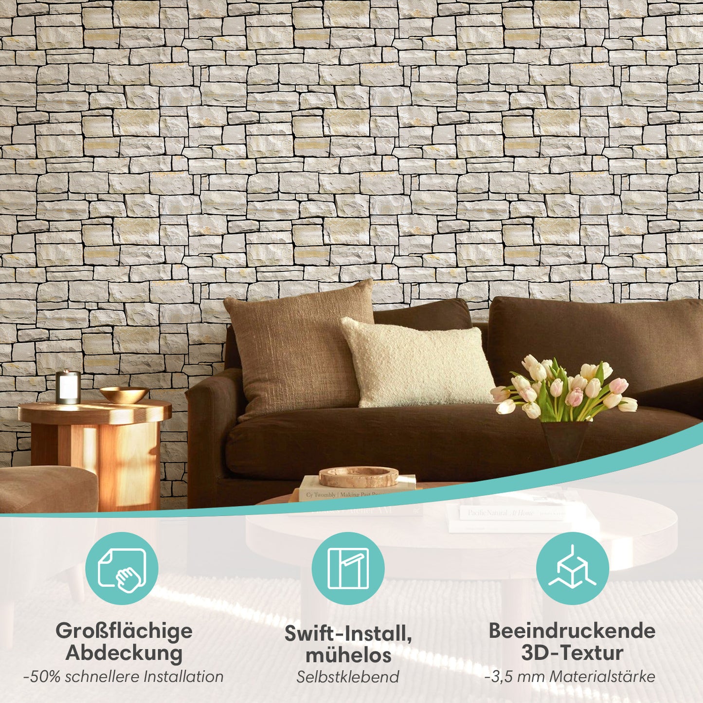 3D Wandpaneele Steinoptik Stacked Stone Selbstklebend Großformat