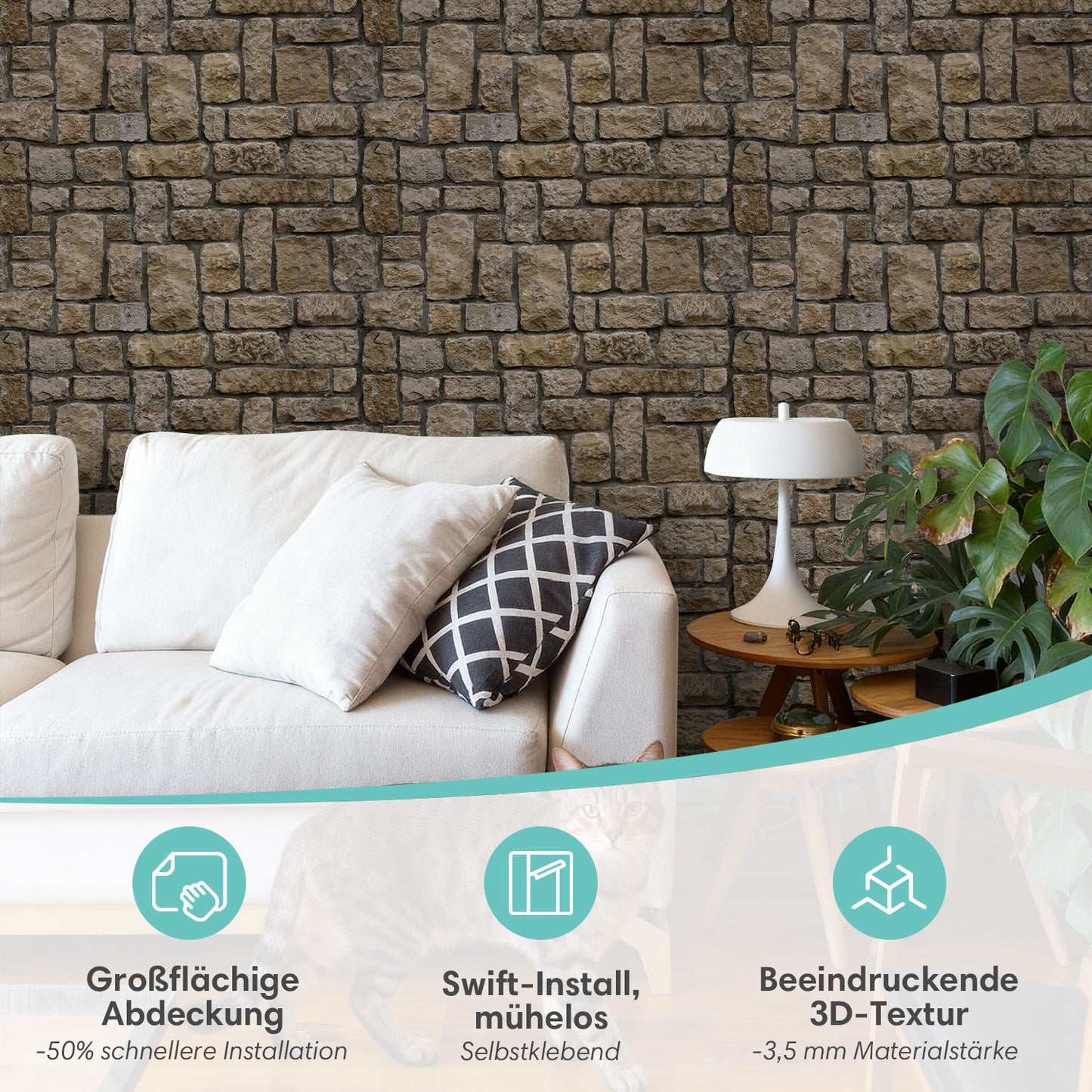 3D Wandpaneele Steinoptik Verwittert Selbstklebend Großformat