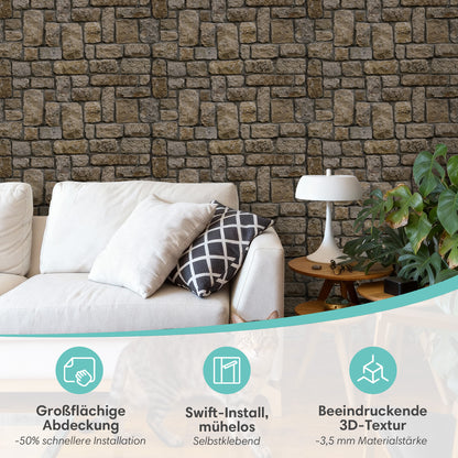 3D Wandpaneele Steinoptik Verwittert Selbstklebend Großformat