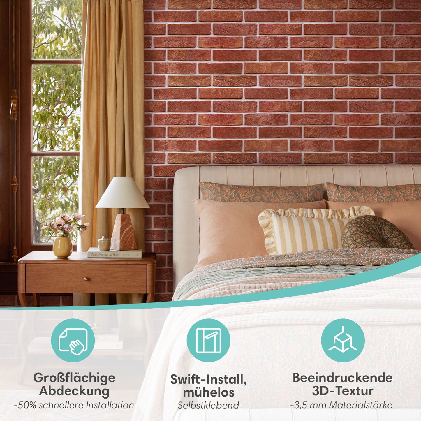 3D Wandpaneele Ziegeloptik Kupferfarben Selbstklebend Großformat